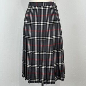 Women Punk Grunge Alt Skirt Sz 8 Pleated Plaid Pure New Wool Woolmark Gray Red